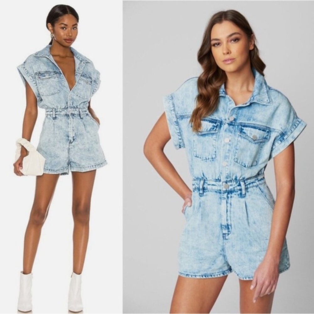 Blank NYC | Light Wash Acid Wash Short Sleeve
Denim Romper Size XS